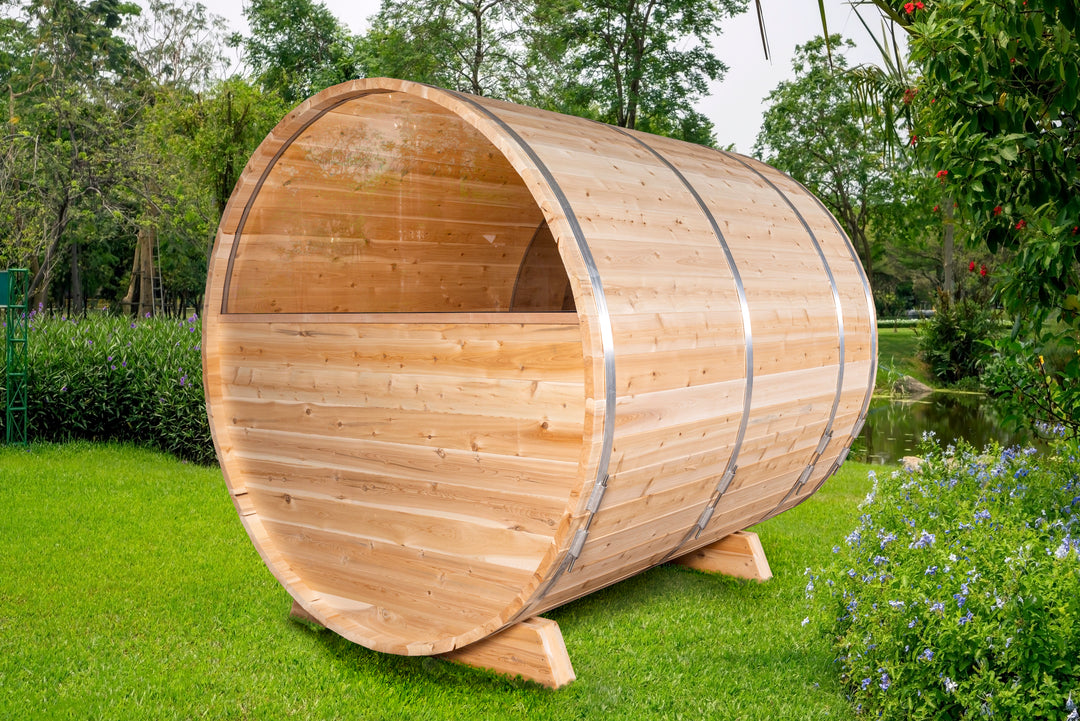 Leisurecraft Serenity MPE Barrel Sauna with Half Moon Windows