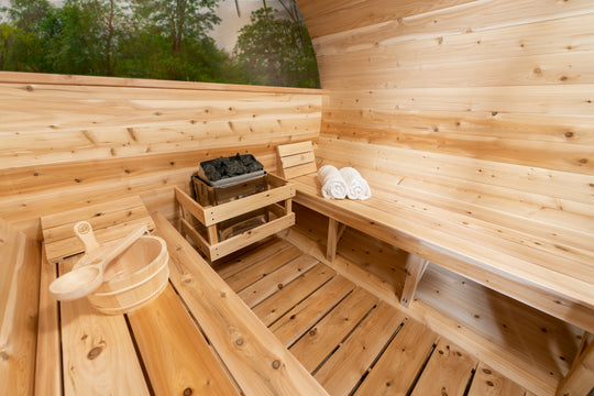 Leisurecraft Serenity MPE Barrel Sauna with Half Moon Windows